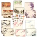 72pcs watercolor Chinese style stationery set with landscape envelopes and stickers - National Style Ink (24 Sheets + 24 Envelopes + 24 Stickers)