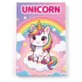 Detailed view of the front cover design of a cute unicorn coloring book for kids - 12x18cm / Unicorn