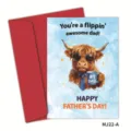 Vista dettagliata del biglietto per la festa del papà con mucca delle Highland e busta. - Stile Mucca delle Highlands(MJ20-A)