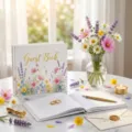 Elegante libro degli ospiti per matrimonio con fiori e scritte in oro su marmo. - Libro degli Ospiti H (Fiori di Campo Pastorali) / 120 Pagine