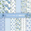 Vintage 15.2cm blue floral scrapbook background paper for DIY albums, 12 sheets set - Blue Romance (DXSP002) / 13 Pieces/Pack