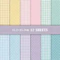 Set of 12 pastel gingham and polka dot scrapbook background papers, 15.2x15.2cm. - Fresh Macaron (DXSP003) / 13 Pieces/Pack