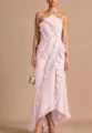 Women elegant pleated halter long dress party evening sleeveless pink maxi dress chic outfit - XS / Pink