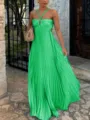 Magnifique robe longue plissée verte dos nu, design élégant sans bretelles été. - Vert