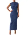 Sleeveless ruched bodycon maxi dress detail view showcasing exquisite draping and silhouette. - S / Coffee