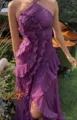 Purple pleated halter maxi dress, elegant ruffle long dress for women party wear. - XS / Purple