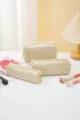 Beige corduroy pencil case and cosmetic bag set with golden zipper for daily use. - Makeup Bag (22x7x11) / Beige