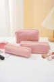 Pink corduroy pencil case and makeup pouch set, large capacity multi-functional storage bag for women. - Makeup Bag (22x7x11) / Pink