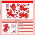 Red Cupid heart electrostatic window stickers set with dimensions 20x30cm for Valentine - Cupid Holding Heart Style (DRHQRJ-004A) / 1 Sheet