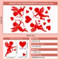 Rote Amor- und herzförmige elektrostatische Fensteraufkleber mit detaillierten Größenangaben - Cupido Bläst Horn Stil (DRHQRJ-004D)