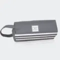Grey Oxford cloth pencil case with handle, large capacity striped stationery bag for students. - Gray