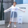 Children transparent hooded raincoat waterproof long sleeve jacket for boys and girls daily wear outdoor. - One Size / White