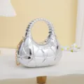 Silver acrylic grid women evening bag, stylish single shoulder messenger bag for daily wear. - Silver
