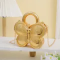 Sac de soirée papillon doré pochette bandoulière en acrylique avec chaîne et poignée pour femmes - Or