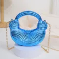 Sac à main boulette en acrylique bleu brillant avec chaîne dorée, sac bandoulière moderne - Bleu