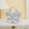 Silver acrylic butterfly evening bag, mini crossbody handbag with chain strap for women. - Silver