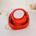 Red shiny acrylic crescent mini crossbody bag with gold chain for women and girls daily use. - Red