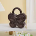 Exquisite butterfly acrylic evening bag with metallic finish, chic gold chain crossbody mini bag. - Black