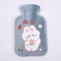 Cute mini plush hot water bag with soft fleece cover and adorable cartoon rabbit print design. - Lake Blue - Small - Milk Tea Cute Rabbit