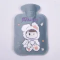 Cute plush hot water bag, grey winter hand warmer with cartoon rabbit design for cozy warmth. - Lake Blue - Large Purple Girl
