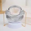 Silver acrylic dumpling handbag with gold chain stylish unique structured design for women fashion. - Silver