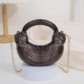 Metallic acrylic dumpling handbag with chain strap, stylish pleated clutch purse for women. - Coffee