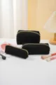 Black Corduroy Makeup Bag Set, 3 Pieces Large Capacity Pencil Case and Cosmetic Organizer - Makeup Bag (22x7x11) / Black