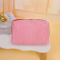 Red and white striped cosmetic bag, portable zipper travel wash pouch, daily storage organizer bag - Red White
