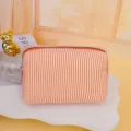 Orange white striped cosmetic bag travel pouch portable makeup storage bag organizer - Beige