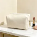 Beige PU Make-up Tas Reizen Toiletas Minimalistische Grote Cosmetische Opbergzak Tasje - 18x8x10 / Beige