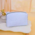 Blue striped cosmetic bag, stylish travel makeup pouch for daily use and toiletries storage - Light Blue