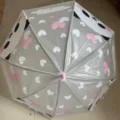 Ombrello trasparente lungo con stampa carina di panda e cuori per giorni di pioggia o di sole. - Panda Rosa