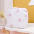 Jolie trousse de maquillage matelassée avec motif nœud rose, pochette de rangement en coton doux. - Nœud Rose