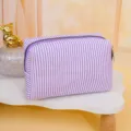 Purple striped cosmetic bag large capacity travel toiletry pouch portable makeup storage bag. - Purple
