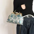 Elegant Chinese style embroidered crossbody bag with blue floral pattern for Hanfu dress - Blue