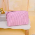 Pink and white striped cosmetic bag, large capacity portable toiletry pouch for travel. - Pink White