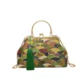 Borsa a mano vintage in tessuto stile cheongsam con nappa verde e motivo a onde - Verde