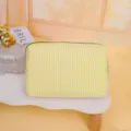 Yellow and white striped cosmetic bag, large capacity canvas toiletry organizer pouch. - Yellow