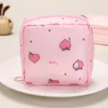 Joli sac de rangement carré à motif de pêche rose pour serviettes hygiéniques, trousse de toilette. - Cœur Rose