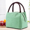 Insulated lunch bag green striped thermal tote cooler handbag for office school picnic - Green Striped