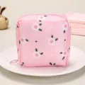 Cute pink cubic sanitary napkin storage bag portable period pouch for women and girls daily use - Pink Flower