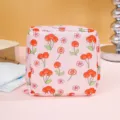 Trousse de maquillage rose motif cerise, sac de rangement portable pour serviette. - Cerise rouge