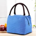 Sac à lunch isotherme à rayures bleues, sac à main thermique en toile pour le travail et l'école. - Rayé Bleu