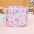 Pink floral sanitary napkin storage bag portable travel period pouch cute cosmetic makeup bag - Pink Leaves