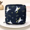 Cute unicorn print sanitary napkin storage bag, portable zipper pouch for women period use. - Navy Unicorn