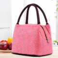 Sac à déjeuner isotherme à rayures rouges, cabas en toile épaisse avec fermeture éclair. - Rayures rouges