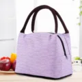 Insulated lunch bag for women men, purple striped portable thermal bento tote bag for work school. - Purple Stripe