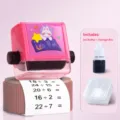 Pink Children Math Roller Stamp Division Teaching Tool with Ink and Storage Box. - Division / Storage Box + Ink Bottle Pack