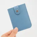 Blue PU leather card holder with snap button, compact multi-card slot portable wallet. - 11*8cm / Blue