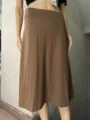 Women high waist brown midi skirt elastic casual daily wear basic A-line long skirt - S / Brown